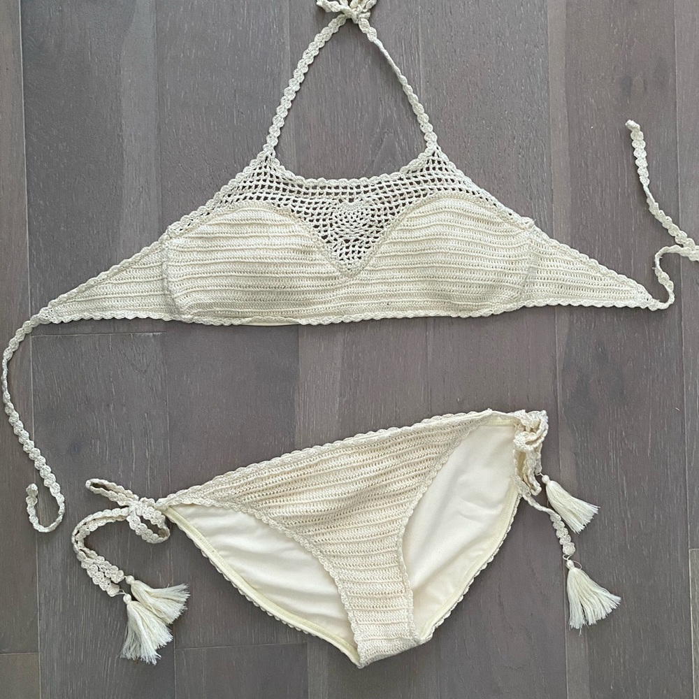 Beige crochet bikini swimsuit size M